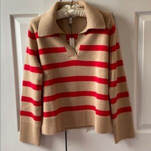 Banana Republic Striped Cashmere Polo Sweater, Red/Tan, S, NWT